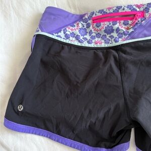 lululemon athletica Black and Purple Floral Athletic Shorts